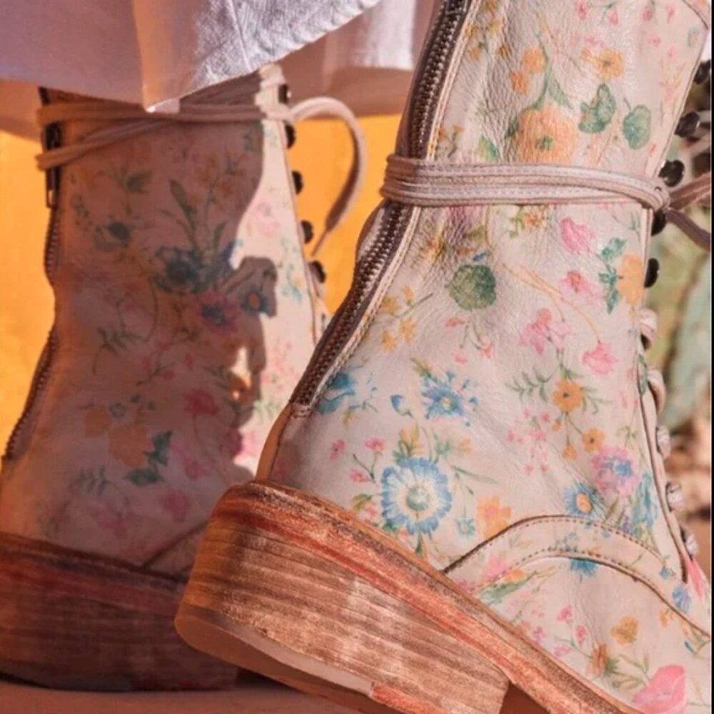 Free People Santa Fe Leather Bootie, FLORAL, Size 9US/39EU, NWT